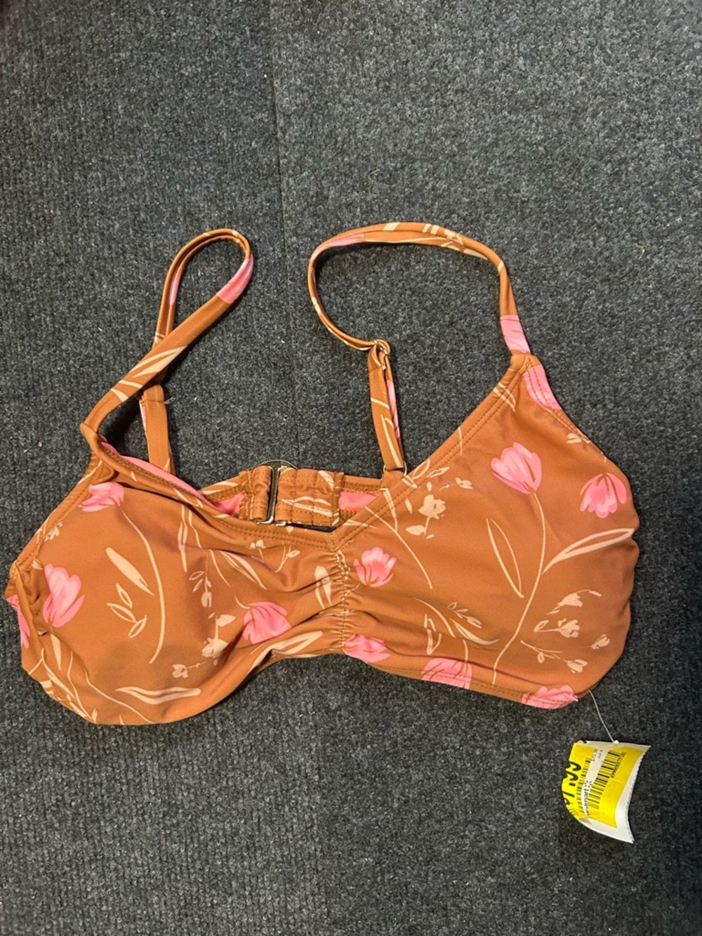 Floral Print Brown & Pink Bikini Top